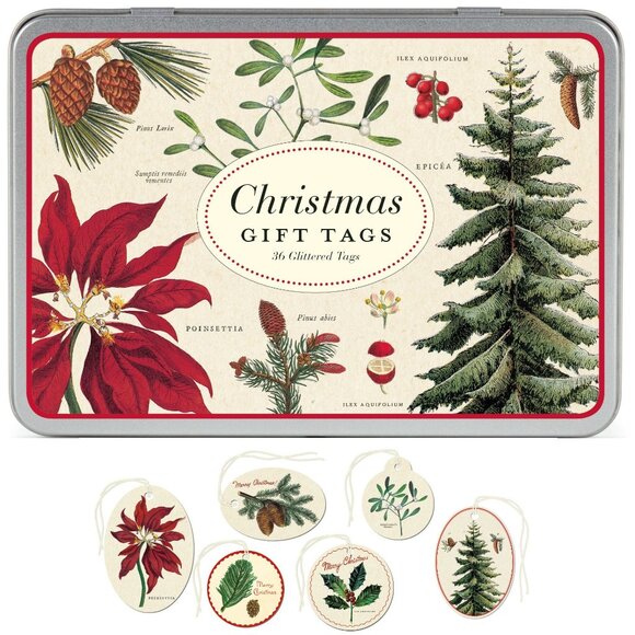 Cavallini & Co. Christmas Botanical Vintage Style Glittered Gift Tag Set​​ - Picture 1 of 5